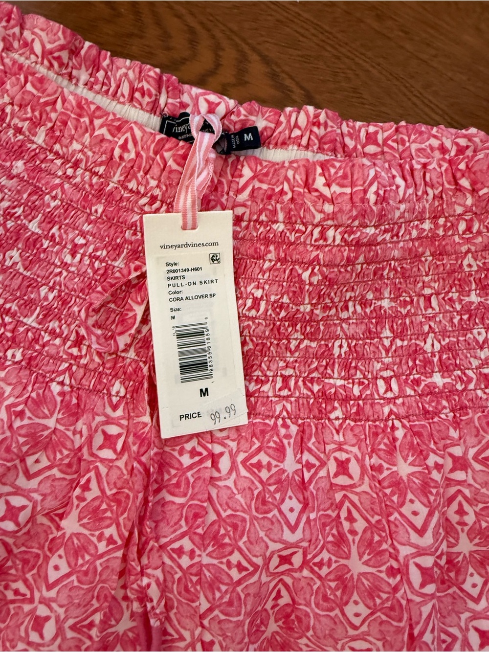Vineyard Vines Coral-Pink Smocked Waist Women’s Shirt